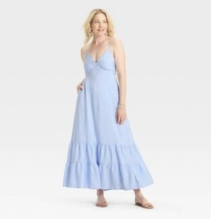 Women's Open Back Maxi Dress - A New Day Blue Seashell Small